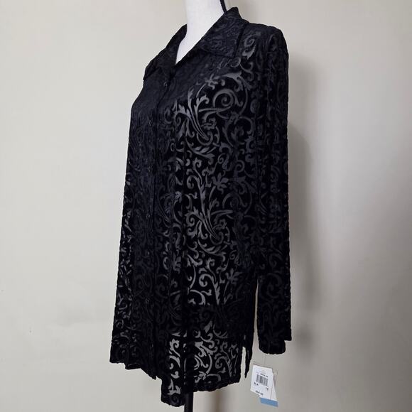 NWT Notations 1X Whimsygoth Witchy Velvet Burnout Tunic Long Sleeve Button Black - Picture 7 of 16